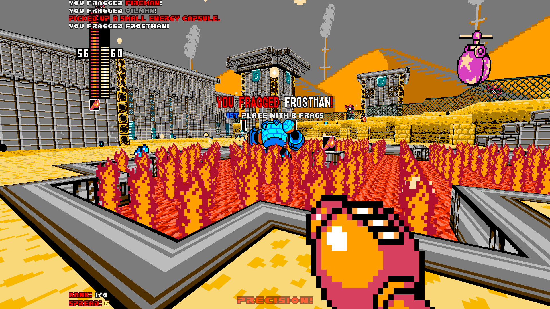 A player using Wave Burner to fry Frostman's circuitry on Oilman's stage.